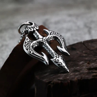 European and American Style Three-dimensional Trident Sea God Necklace Creative Men's Pendant Titanium Steel Fashionable Jewelry