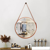 北歐浴室鏡圓鏡創意掛鏡圓形藝術梳妝鏡壁掛皮帶裝飾鏡衛生間鏡子