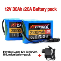 18650 12V 30000mah 3s2p Capacity DC 12.6v 30Ah 20Ah Portable Rechargeable Li-ion Battery for fishing lights+ Charger