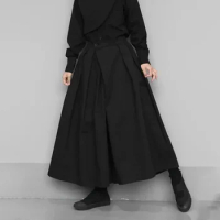Dark Gothic Style Loose Casual 7-point Hakama Pants Wide Leg Pants 2024 New Genderless Large Size Design Samurai Pants Unisex