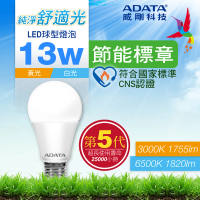 ADATA 威剛 13W 節能標章 LED燈泡 超高光效 CNS認證(第五代)