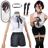 Anime Chainsaw Reze Cosplay Costume Set Tie Shirt Short Wig Neck Ring Women Anime Halloween Carnival