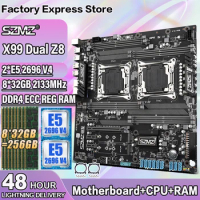 SZMZ X99 Dual Z8 Motherboard Socket LGA 2011-3 Set with 2*Xeon E5 2696 V4 CPU and 8*32GB=256GB DDR4 2133MHZ ECC REG RAM X99 Kit
