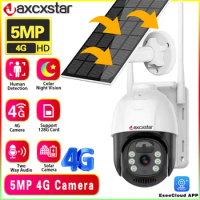 Solar Camera 4G SIM Outdoor 5MP Wireless Security CCTV Waterproof Night Vision PIR Human Detect PTZ Camera Free 4G SIM Card