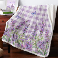 Purple Lavender Flower Butterfly Plaid Cashmere Blanket Winter Warm Soft Throw Blankets for Beds Sofa Wool Blanket Bedspread