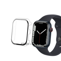 全包覆經典系列 Apple Watch Series 9/8/7 45mm 9H鋼化玻璃貼+錶殼 一體式保護殼(透明)