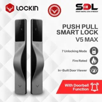 LOCKIN V5 Max Push Pull Smart Lock | Palm Vein Recognition | Built-in Door Viewer | Doorbell | 2 Yea