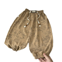 1-8yr Old Kids Clothes Floral Print Harem Pants Fashion Bear Casual Loose Children's Wear Trousers B