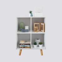ชั้นวางของไม้ ชั้นวางหนังสือไม้ 2ชั้น4ช่อง 24x50x72 cm สีขาว
