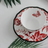 Nordic Style Bone China Dinner Plate with 45% Bone Meal Content and Dried Leaf Printing for a Chic Afternoon Tea