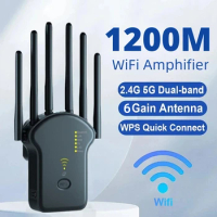 Wireless WiFi Repeater 1200Mbps 5GHz WiFi Signal Booster Dual-Band 2.4G 5G WiFi Extender 6 Antenna Network Amplifier WPS Router
