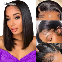 Linhua Lace Front Bob Wig 13x4 Lace Frontal Short Bob Human Hair Wigs from 8 to 16 Inch Tansparent Lace Closure Wig 180% Density