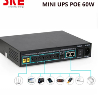 SKE Mini DC UPS POE 60W Portable Battery Backup Uninterrupted Power Supply UPS Output DC 9V 12V POE 15V/24V 8*2200mah Battery