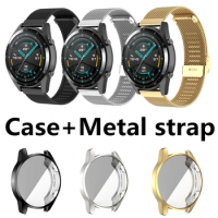 For Huawei Watch GT2 42mm 46mm Metal Band+TPU Full Protective Shell For Huawei GT2 46mm 42mm Screen Case Watchbands Accessories