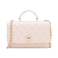 Top Handle Wallet on Chain with Logo Plaque Calfskin Soft Pink Pink