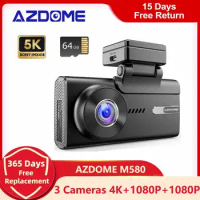 AZDOME M580 Car DVR 5K Dash Cam 3 Cameras 4K+1080P+1080P Rear Cam Recording With GPS WIFI Night Vision 24 Hours Parking Monitor