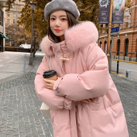 快速出貨/羽絨外套 長大衣 羽絨服女中長款大毛領年新款連帽寬松韓版牛角扣加厚過膝外套