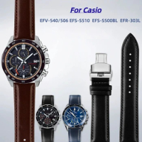 20mm 22mm Cowhide Watchband For Casio EDIFICE EFV540 EFS-S500 EFR-303 EFR-552 Genuine leather strap men Folding buckle Bracelet