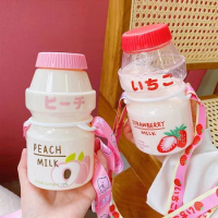 480ml Cute Frosted Plastic Fruit Water Bottle BPA Free Portable Leakproof Yakult Shape Kawaii Milk Carton Bottle for Kids Girls