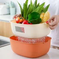 雙層瀝水籃家用洗菜盆廚房菜籃子客廳過濾洗水果盤火鍋塑料置物籃