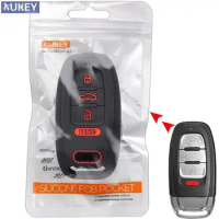 Silicone Car Key Cover For Audi A3 A4 A5 A6 A7 A8 Q5 S4 S5 S6 3 Button Keyless Remote Control Smart Key Chain Ring Case Holder