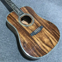 Custom Real Abalone Tree Life Inlays Cutaway KOA Wood Acoustic Guitar 41 Inch Ebony Fingerboard Solid KOA Guitar