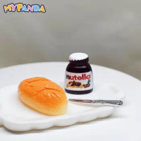 4Pcs/set Mini Kitchen Breakfast Dessert Food Bread Nutella Jar Plate Fork Model for Doll House DIY Accessories
