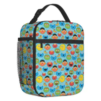 Custom Cartoon Sesame Street Cookie Monster Lunch Bag Women Warm Cooler Insulated Lunch Box for Kids School