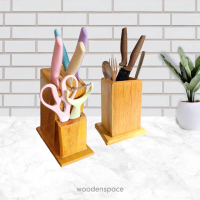 Set Tempat Pisau Dapur dan Tempat Sendok Aesthetic Kayu | Organizer Dapur Minimalis (Paket Hemat)