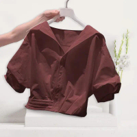 2025 Dopamine Youthful Green Collared Short-Sleeve Shirt for Women, New Summer 2025 Sweet Short Shir
