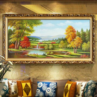 歐式客廳掛畫風景仿真油畫聚寶盆大廳牆壁畫大幅橫版三只小鹿 雙十一購物節