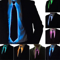 Mens Glowing Tie EL Wire Neon LED Luminous Party Haloween Christmas Novelty Lighting Up Neck Tie DJ Bar Club Stage Prop Clothing