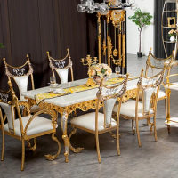 Natural marble dining table European classical dining table chair villa carved design long dining table high-end furniture