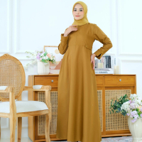 Gamis Polos Seragam Guru PNS PDH Warna Khaki Kirana Series Karet Manset Toyobo  Dress  Wudhu Muslim 