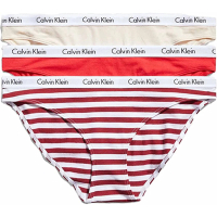 【Calvin Klein 凱文克萊】2023女時尚彈力棉質紅膚條色比基尼混搭3件組-網(預購)