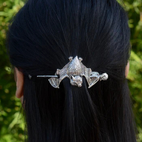 Unique Mandala Lotus Flower Bat Hairpin Design For Women Metal Silver Celtics Dragon Moon Hair Stick With Pearl