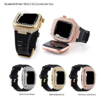 Crystal Diamond-encrusted Liquid Silicone Protective Case + Band Set for applewatch 7 8 44/45mm