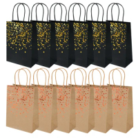 6Pcs Glitter Black Paper Bag Portable Cookie Candy Gift Bag Birthday Wedding Packing Bags Halloween Christmas Supplies