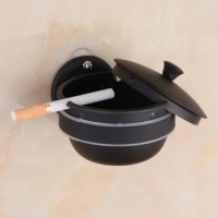 Wall-mounted Stainless Steel Ashtray Toilet bathroom ashtray free punching with cover wall-mounted creative ashtray