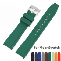 20mm Curved End Strap for Omega X Swatch Joint MoonSwatch Men Women Diving Sport Silicone Rubber Watch Band for Seamaster 300