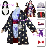 Anime Nico Robin Cosplay Costume Nico Robin Wano Uniform Kimono Outfits Nico Robin Wig Halloween Party Costumes for Girl Women