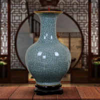 Antique official kiln vase cracked glaze antique Jingdezhen Vase flower arrangement Chinese living room decoration