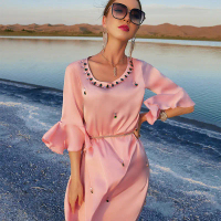 Gaun Merah Jambu Pic, Buatan Tangan, Gaun Dijahit, Mewah Mampu Milik, Elegan, Fesyen, Serba guna, BA