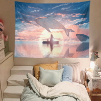 網紅鯨魚背景布ins掛布墻布背景墻床頭宿舍出租房改造裝飾畫布