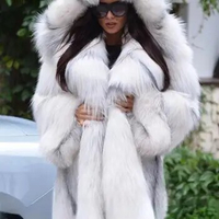 Winter Fashion Faux Fur Faux Fox Fur Hooded Fur Coat women's mid-length Loose Warm Jacket Warm Loose Coat For Woman S-XXXXL