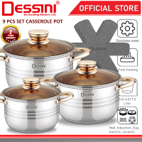 DESSINI ITALY 9 PCS 16CM 20CM 24CM Stainless Steel Casserole Induction Non-stick Stock Pot Bowl Pan 