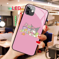 KUROMI Luminous Tempered Glass phone case For Apple iphone 13 14 Pro Max Puls mini Luxury Fashion RGB Backlight Cool new cover