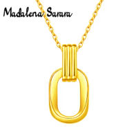 MADALENA SARARA Pure Gold Au999 Double Circle Simple Style Pendant 24k Pure Gold Chain Women Necklace