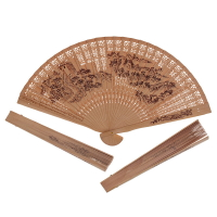 中國風禮盒裝香木扇子檀香木鏤空女士折扇木質雕刻印花古風工藝扇