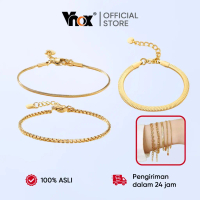 Vnox Gelang Berlapis Emas 14K, Rantai Emas, Gelang Susun, Rantai Mata Ular, Gelang Emas untuk Wanita